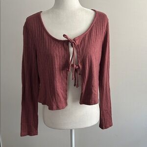 No Boundaries Women's tie front cropped Cardigan